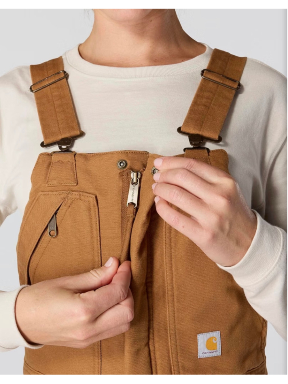 New Carhartt Women's Loose Fit Washed Duck Insulated Biberall Overalls 1x Brown - Picture 4 of 6